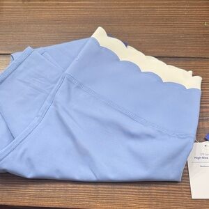 Joy Lab Scallop Waist High-Rise Leggings in Light Blue and Cream